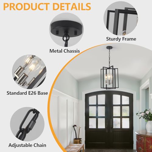 Modern Farmhouse Chandelier for Dining Room, 3 Light Black and Nickel Entryway Light Fixture Adjustable Pendant Lights Kitchen Island Rustic Hanging Chandelier for Foyer Living Room Hallway Bedroom by Webfkh - Used condition - Image 3