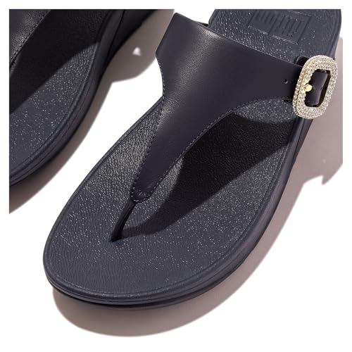 Image of FitFlop Womens LULU Crystal Buckle Toe-Post Sandals with Microwobbleboard Technology, Microfiber Toe Post, Slip Resistant Rubber Outsole, Cushioned Arch Support for All Day Comfort