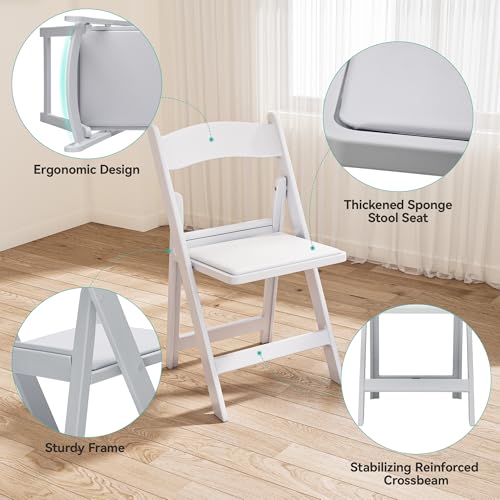 YITAHOME White Resin Chairs Set of 4, Heavy-Duty Folding Chairs with Padded Seats for Adults, Stackable Event Chairs for Wedding & Party (550 lbs Capacity) by YITAHOME - Used condition - Image 5