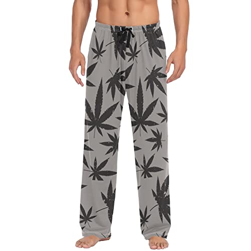 Black Marijuana on Grey Men's Pajama Pants Sleepwear Lounge Pajama Bottoms
