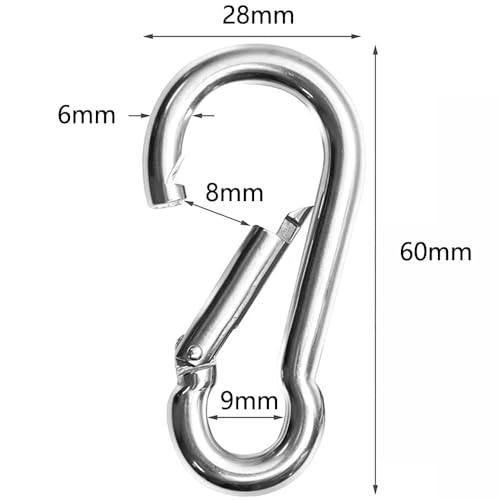 Shentian Pack of 10 Carabiner Na-und 60 x 6 Galvanised Climbing Hooks, mountaineering buckle - Image 2