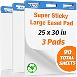 AFMAT Sticky Easel Pads, 25 in x 30 in Flip Chart Paper for Teachers, Super Sticky & Bleed-Resistant, Self-Stick Easel Paper for Office/Classroom/Whiteboard/Wall/Windows, 30 Sheets/Pad, 3 Pads