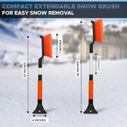 Image of Autovir Extendable Snow Brush & Ice Scraper for Windshield 26 inch Snow Brush | Brush with Ice Scraper | Extendable Snow Remover for Cars & SUVs | Snow Scraper for Car Windshield and Windows