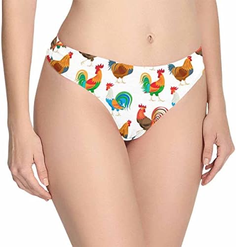 InterestPrint Women's Premium Polyester Fabric Classic Thong Underpants Roosters Chickens Farm Cockerel Colorful XS