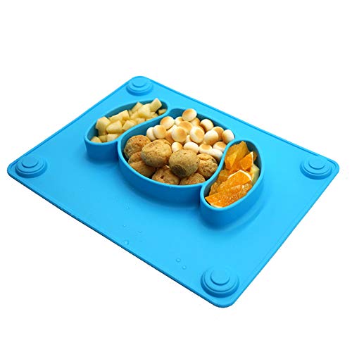 Longdear Baby Silicone Suction Placemat + Plates - Food Feeding Divided Mat For Kids And Toddlers Fits Most Highchair Trays - Easily Wipe Clean - Dishwasher And Microwave Safe (Blue & Green) #TOP2