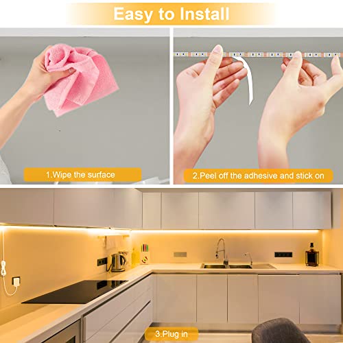 LAFULIT 8 Pcs Under Cabinet Lighting Kit, Bright Under Cabinet Lights, Flexible Led Strip Lights with RF Remote Control and Power Adapter, for Kitchen Cabinets Shelf Desk Countertop, 2700K Warm White,