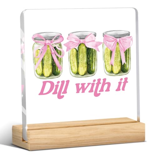 Mental Health Decor, Motivational Gifts for Women Men, Girl Who Loves Pickles, Pink Coquette Bows Inspirational Acrylic sign with Wooden office Accessories Bedroom Dorm Apartment Decoration