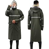 Regenanzug Arbeitskleidung, Siamese Extra Langer Kapuzen Regenmantel, Fahrrad Regenbekleidung Wasserdicht Reflektierender, Poncho Overalls Mit Abnehmbarem Doppelrand,Grün,XL