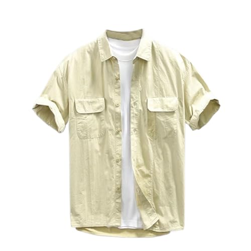 Chemise vintage délavé à manches courtes pour hommes couleur unie décontractée