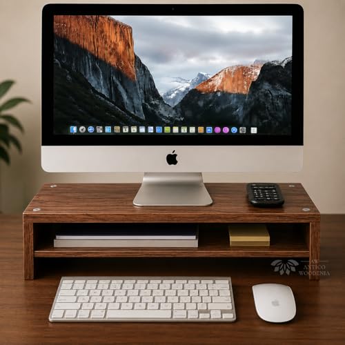 Image of Wooden Monitor Stand with Storage Organizer For Desk, Tables, Office, Home, Studio, Study Table | Desktop Ergonomic Monitor Stand Riser (Walnut, Large)