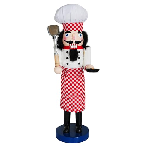 NEROSUN Christmas Chef Nutcracker Figure, 16 Inch Wooden Cook Nutcracker Ornaments with Chef Hat, Christmas Decorations for Kitchen Table Home Party Shelves Tabletop