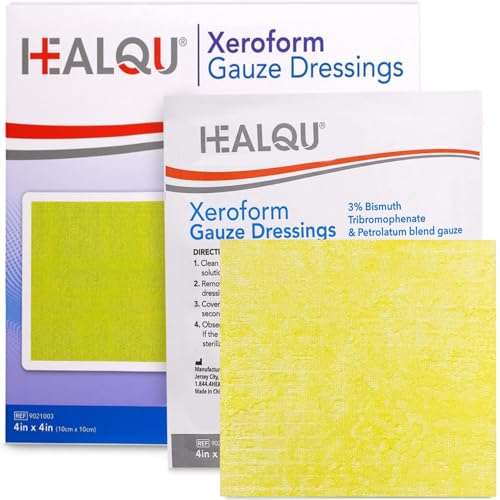Healqu Medical Xeroform Petrolatum Dressing 4x4-25 unidades - Almohadilla de gasa no adherente para heridas de baja exudación - laceraciones, quemaduras e injertos de piel