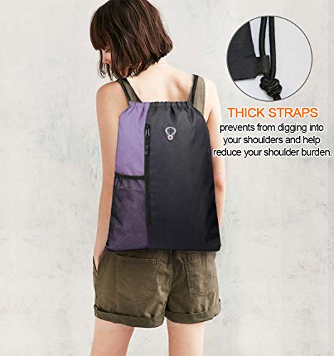 Image of BeeGreen Lilac Drawstring Backpack Sports Gym String Backpack For Women Men Large Size Cinch Sack Workout Bag with Zipper and Water Bottle Mesh Pockets