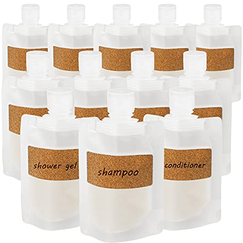 TailaiMei 12 Pieces Travel Clamshell Refillable Empty Squeeze Pouches, TSA Approved Stand Up Pouch Packing Bags for Lotion/Shampoo/Face Cream/Hand Soap/Mask Mud (50ml/1.69oz)