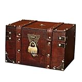 4. Eine schöne Box zur Aufbewahrung von Schmuck, Spielzeug, Kosmetik, Handys, Kopfhörerkabeln, Schreibwaren usw. 2. Sie können Ihre kleinen Lieblingsgegenstände, Schmuck oder Ihr eigenes Geheimnis aufbewahren, abschließbares Design, sicher und praktisch. 3. Die Retro-Schatztruhe mit einem antiken kupferfarbenen Schloss könnte Ihrem Zuhause eine tolle klassische Atmosphäre verleihen. 1. Die Schmuckschatulle ist handgefertigt und für mehrschichtige umweltfreundliche Holzplatten gepresst. 5. Eine schöne Box, um ein tolles Geschenk zu sein oder Ihr Zuhause oder Büro zu dekorieren.