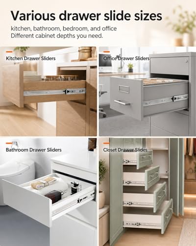 Image of Gobrico Soft Close Drawer Slides 22 inch 10 Pair，Drawer Slides 3 Fold, Hardware Cabinet Drawer Slides Full Extension Drawer Glides, Heavy Duty Hydraulic Self Close Rails, Side Mount Ball Bearing