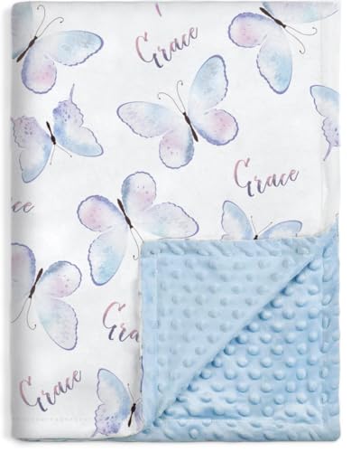 Image of Baby Blanket for Boys Girls Soft Plush Double Layer Minky Fabric with Dotted Backing, Elegant Blue Butterfly Design Grace Blanket Baby Gift for Toddler Newborn Infant 30 x 40 Inch(75x100cm)