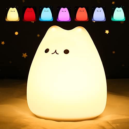 ZKLiLi Cute Cat Lamp, Night Light for Girls Bedroom, Kitty Lamp Birthday Gifts for Kids Baby Toddler Teen Silicone Kawaii Nightlight Nursery Room Decor