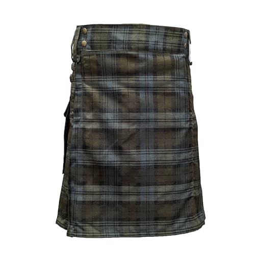 UT Kilts Men's Standard Tartan Utility Kilt, Modern Scottish Kilt for Everyday Wear, Tactical Kilts with Adjustable Hip Straps & Cargo Pockets for Men, Black Watch Weathered, 48" Waist