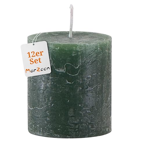 Marzoon Rustik Stumpenkerzen 12er Set Grün Ø 4 x 4,5 cm -...