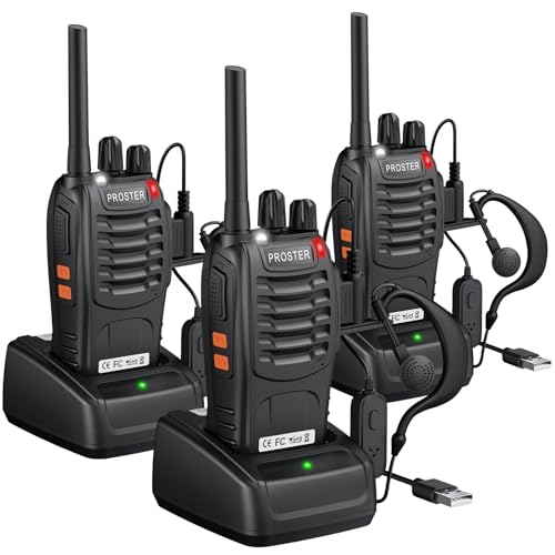 Proster 3PCS Walkies Talkies Recargables Walkie Talkie PMR446 de Larga Distancia 16 Canales con Pinganillos,Linterna LED, VOX Función para Restaurantes, Escuelas,Hotel,Supermercado,etc Proster 3PCS Walkies Talkies Recargables Walkie Talkie PMR446 de Larga Distancia 16 Canales con Pinganillos,Linterna LED, VOX Función para Restaurantes, Escuelas,Hotel,Supermercado,etc