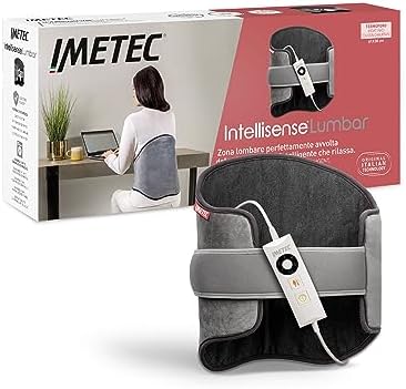 Imetec Intellisense Lumbar - Ceinture Chauffante 61x38 cm - Coussin Chauffant Dos Soulage Lombaires - Bande Élastique - Hypoallergénique, 5 Températures, Sécurité Electro Block, Lavable