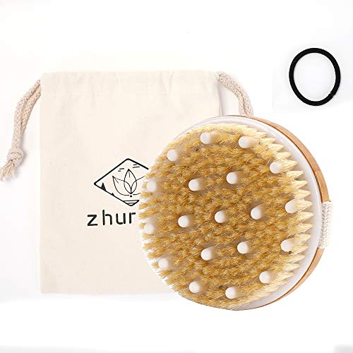 Zhurson Trockenbürste,100% natürliche Wildschweinborsten massieren Badebürste,entfernen abgestorbene Hautgifte,regen die Durchblutung an,verbessern das Lymphsystem und beschleunigen den Stoffwechsel Cover