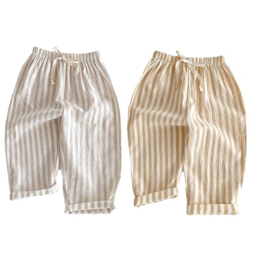 Image of Ashmyova Classic Casual Pants for Boys Thin Cotton Stripe Elastics Waist Spring Summer Trousers Toddler Long Pants 2Pcs
