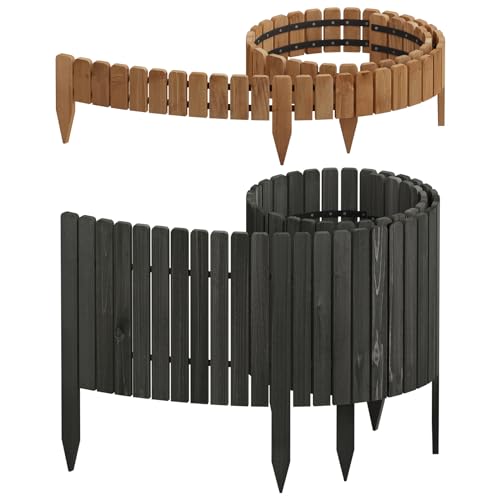 WOLTU Valla de Césped, Borde de Jardín de Madera, Vallas Decorativas para Jardín, Valla de Madera para Exteriores, Jardín, Huertos, 203x40 cm, Antracita