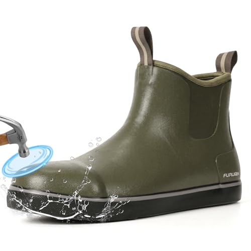 Image of Furuian Men's Steel Toe Rain Boots Rubber Work Boots Waterproof Safety Shoes Ankle /Short Mud Boots Non Slip Chelsea Rain Shoes for Outdoor, Agriculture and Industrial Working