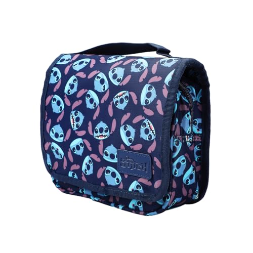 Bioworld Disney Stitch Character Heads All-Over Print Blue 8.2" Folding Hanging Toiletry Kit3