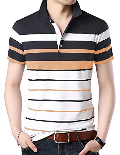 Image of EYEBOGLER Men's Striped Regular fit T-Shirt (T285HS White Irongate Light Orange M)
