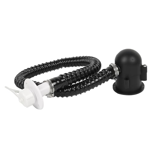 Aussio Flexible RV Sink Drain Kit with 25 Hose RV Kitchen Sink Drain System for Campers & Trailers Single Sink & No Holding Tanks 1-1/2 Threaded Drain Fitting ABS Evacuation Flange & Cap
