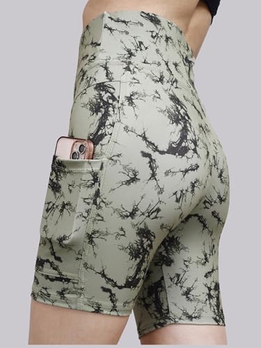 Image of Women's Polyester Stretchable Gym Shorts with Side Pockets High Waist Slim Fit Above Knee Length Activewear Tights Gym Fitness Cycling Running Yoga Shorts for Women