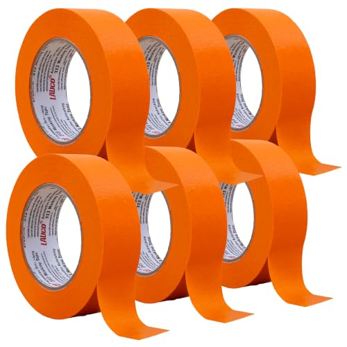 LAUCO Orange Automotive Refinishing Masking Tape 1.5 in x 60 yd (6 Rolls) – Autobody Painters Tape, UV, Moisture &amp; Heat Resistant, No Residue, Multi-Purpose for Collision Repair 19541