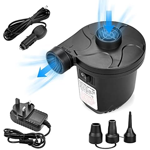 Electric Air Pump, 220-240V Portable 2 in 1 Home Car Inflator Deflator Pump with 3 Nozzles, Quick-Fill Pump for Inflatables, Camping, Airbed Pump with Electric for Swimming Ring, Airbeds, Beach Toys Cover