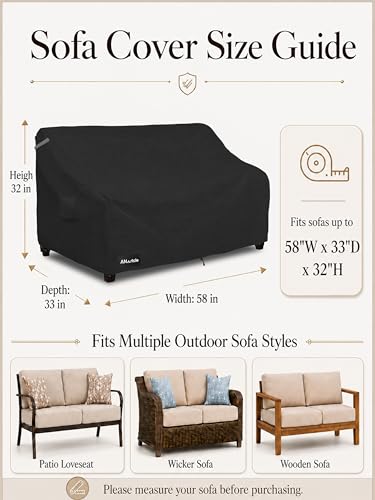 Image of ANartcle 2-Seater Patio Loveseat Cover,58W x 32.5D x 31H Inches Outdoor Couch Cover,100% Waterproof Heavy Duty Patio Sofa Covers,Patio Furniture Covers,Black