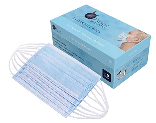 Disposable Face Masks - 50 Pack, Very Soft and Comfortable on Skin - 3 Ply Protection with Elastic Earloops - Latex Free, Non Woven, Single Use