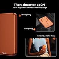 Magnetische Powerbank 10000 mAh, 14 mm ultradünnes Titan-Design, PD20W, kabelloses tragbares Ladegerät mit USB-C-Eingang und Ausgang, kompatibel mit iPhone 17/16/15/14/13 Serie & Apple Watch(Orang – Ansicht 7
