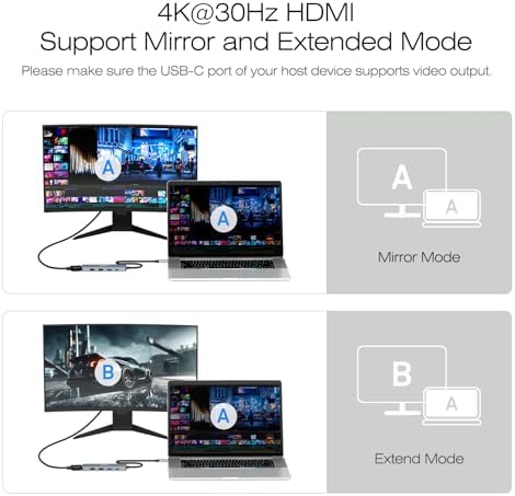BENFEI USB C 허브 5-in-1 4K HDMI(인증), 100W 전원 공급, USB A 3개, 실리콘 케이블, 맥북 프로/에어, 아이패드 프로, 아이맥, 아이폰 15 프로/프로 맥스, XPS, 씽크패드와 호환되는 알루미늄 케이스 — 사진 4