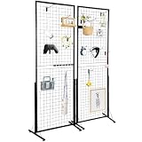 Switdo 2 Packungen Gitterwandpaneele Tower mit T-Basis, Präsentationsständer zusammenklappbar mit Haken, Für Laden Büro Event (61x171 cm, 27 kg Traglast), Schwarz