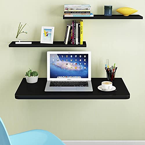 Bureau mural robuste noir 60x30 cm avec table pliable et tablette de rangement - 4