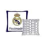 Real Madrid Cojines Oficiales en 40x40 cm y 100% poliéster: diseño Doble, Calidad y Estilo único. (Blanco)