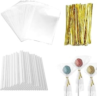 100Pcs Cake Pop Sticks 100Pcs Cake Pop Bags and 100Pcs Metallic Twist Lollipop Sticks Cake Pop Kit for Making Candy Cake Pops Cupcake Toppers Chocolate Cookie Dessert