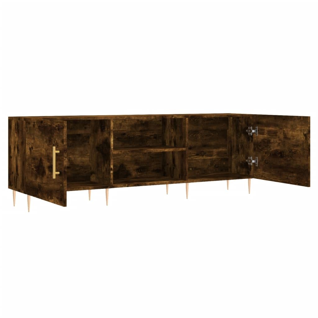 Szafka pod telewizor, dąb wędzony, materiał drewnopochodny, 150 x 30 x 50 cm, z miejscem do przechowywania i drzwiami, szafka pod telewizor do salonu, kina domowego, stabilny kredens z