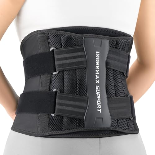 INDEEMAX Rückenstützgürtel für Männer und Frauen, Atmungsaktiver Rückengurt für Rücken und LWS, Verstellbarer Rückenbandage Ergonomischer Taillengürtel mit Abnehmbares 3D Lordosenpolster,L