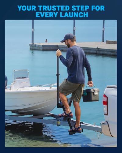 Toplamper Boat Trailer Steps with Handrail Heavy-Duty Boat Boarding Step for the Tongue, Side Mount Non Slip 3 Steps