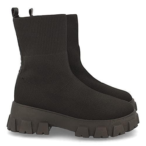 shoes&blues.es Botin de Mujer con Plataforma, Suela Dentada, Material Elastico, y Cierre de Ajuste, Otono Invierno 2021. Talla 39 Negro