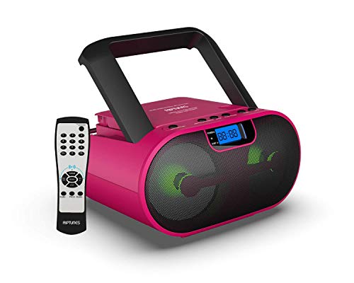 Riptunes Cd Player Boombox Portable Radio Am/Fm Bluetooth Boombox Mp3/Cd, Usb, Msd, Aux, Headphone Jack Stereo Sound System With Enhanced Bass, Led Lights, Lcd Display With Remote, Pink #TOP30