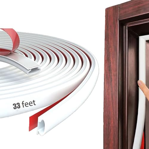 White Rubber Weather Stripping Door Seal Strip, D Shape Door Weather Seal Strip, Self-Adhesive Soundproofing Frame Insulation Tape for Doors Frame/Window Seal,Blocks Cold Drafts Noise